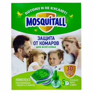 Mosquitall (Москитол) "Защита для всей семьи" электрофумигатор и жидкость от комаров (30 ночей), 1 шт